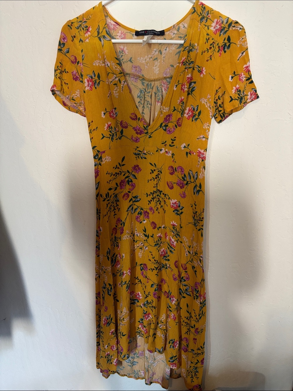 Floral V-Neck Midi Dress in Mustard Floral
